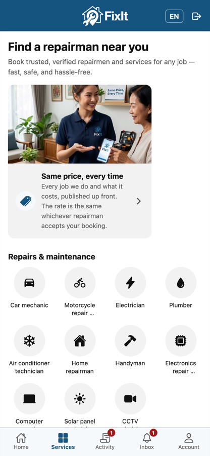 FixIt service categories
