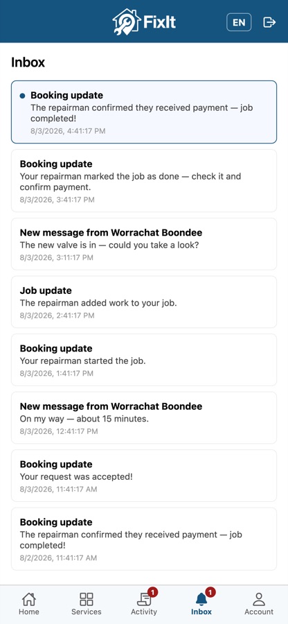 FixIt inbox and chat